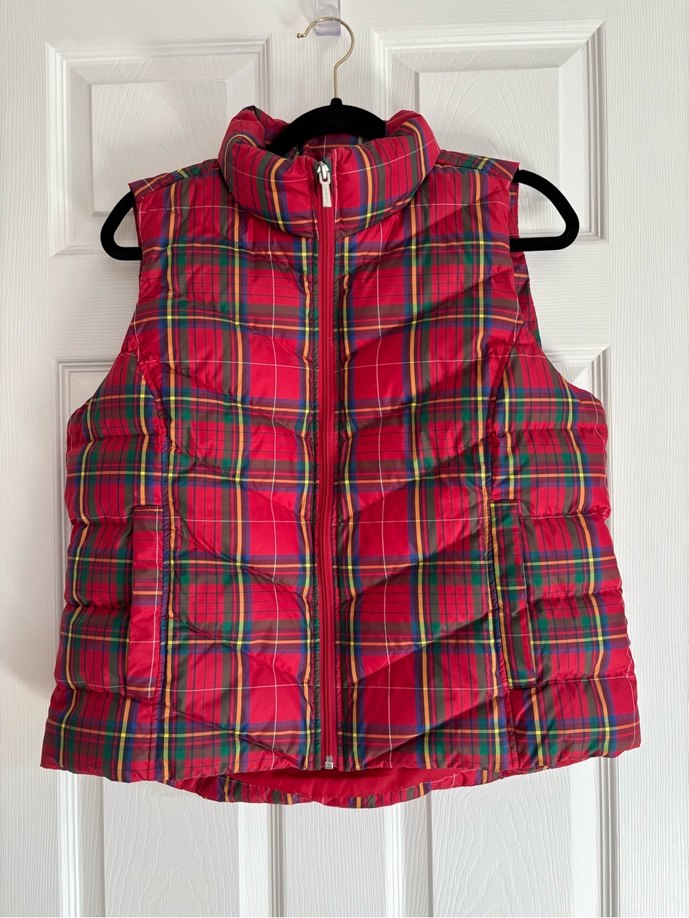Lands’ End Women’s Red Plaid Puffer Vest